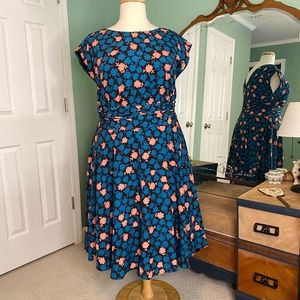 eShakti Blue and Pink Floral Midi Dress